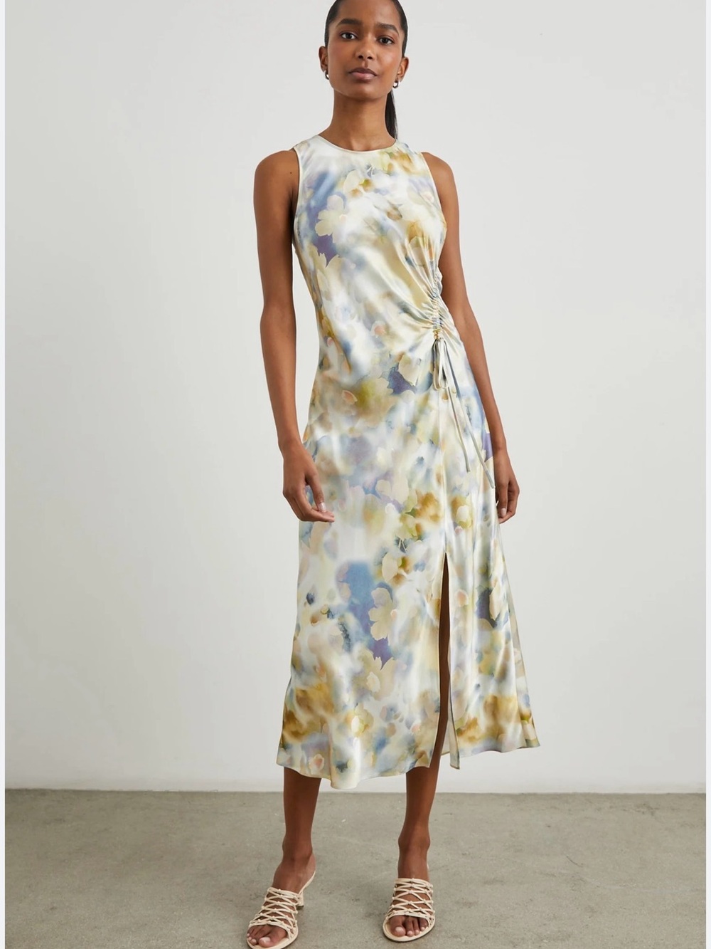 RAILS Gabriella Satin Maxi Dress Small S Ruched Floral Sleeveless